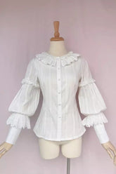 White Long Sleeves Jacquard Ruffle Sweet Lolita Blouse